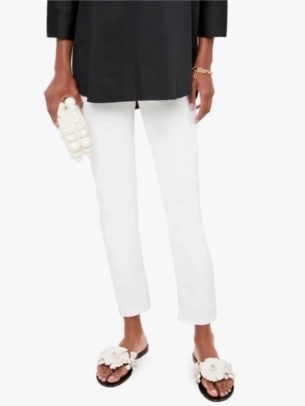kate spade Black Slide Sandal with Cream Floral Accent